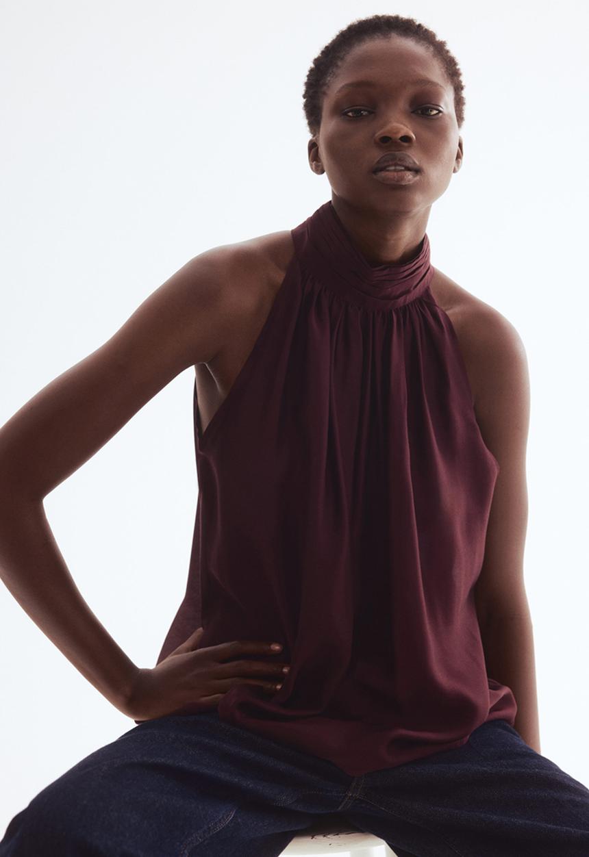 H&M - Draped-collar top - burgundy