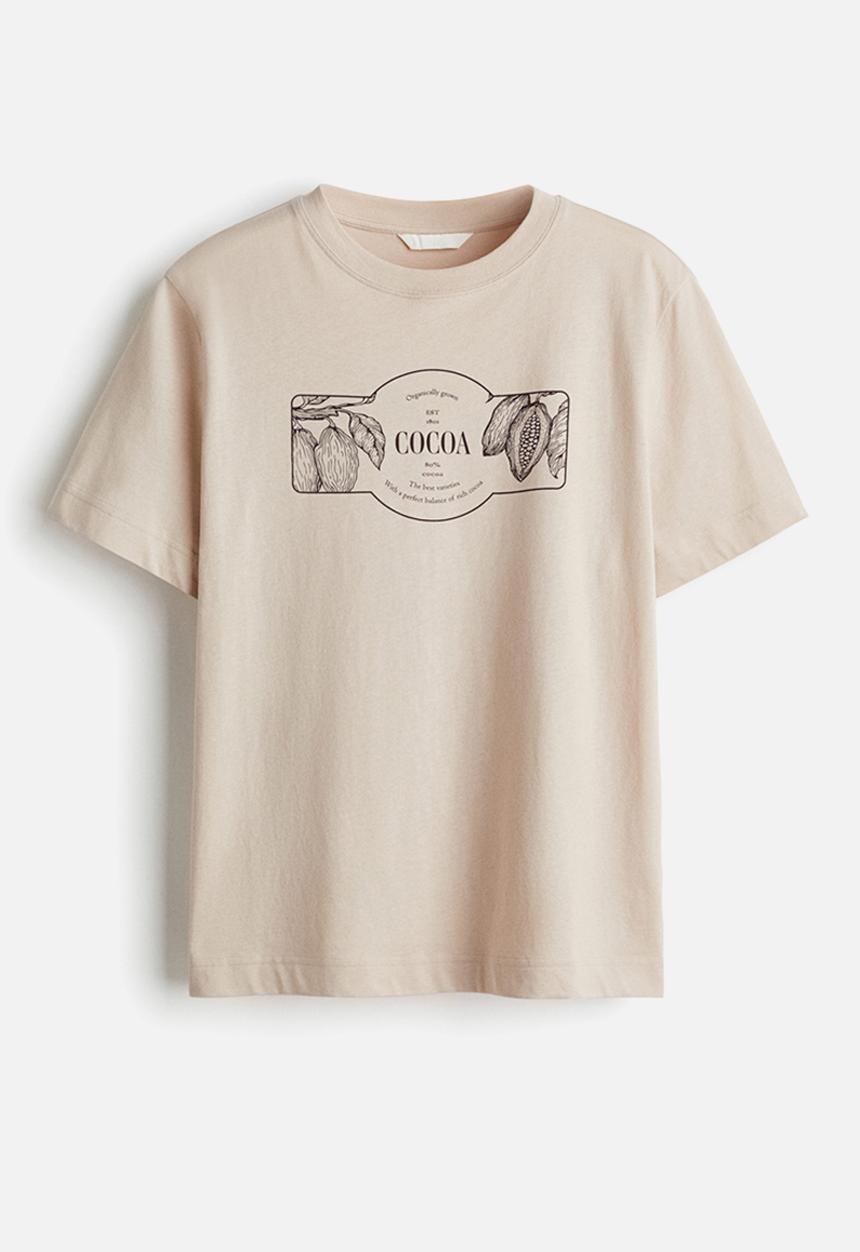 H&M - Motif-detail T-shirt - dusty beige/cocoa