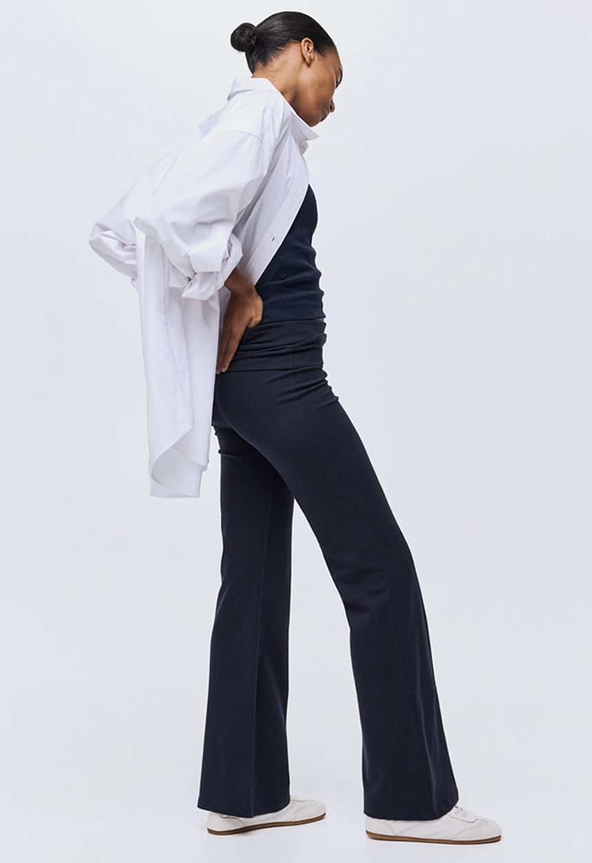 H&M - Foldover-waist cotton trousers - navy blue
