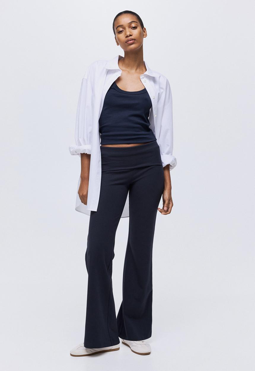 H&M - Foldover-waist cotton trousers - navy blue
