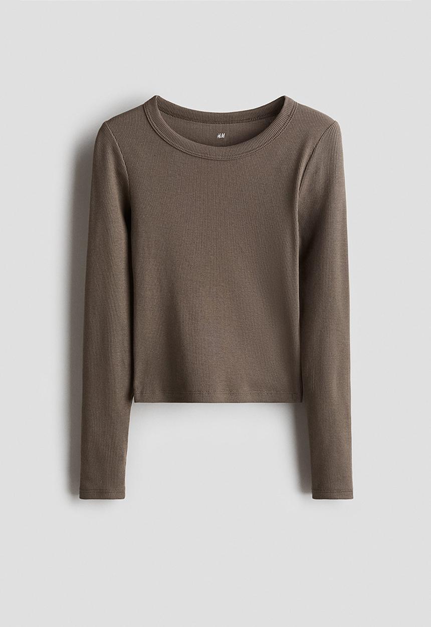 H&M - Ribbed cotton jersey top - brown