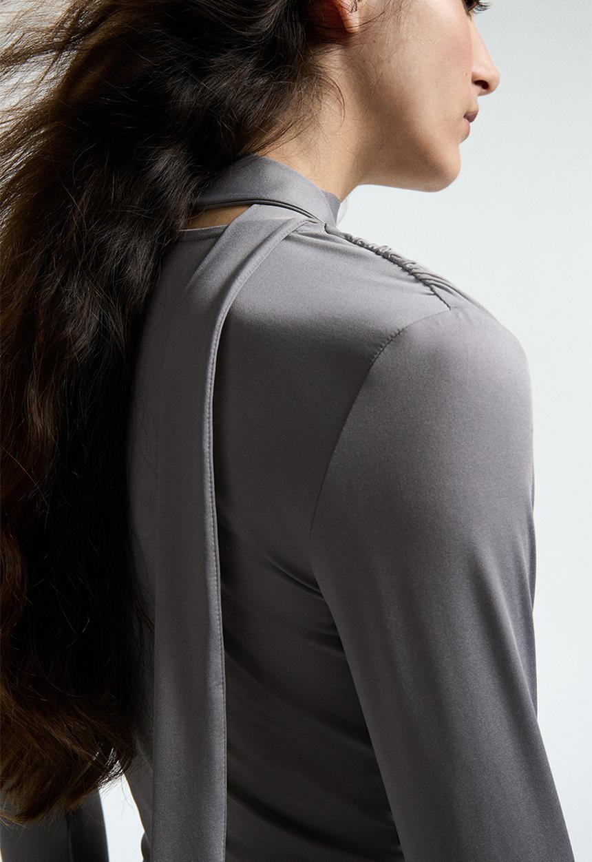 H&M - Scarf-detail top - grey