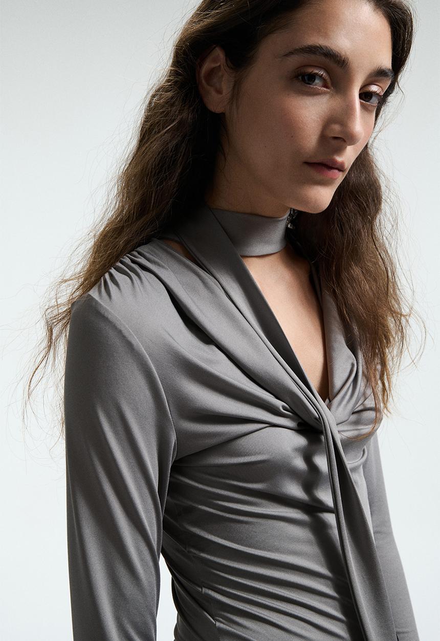 H&M - Scarf-detail top - grey