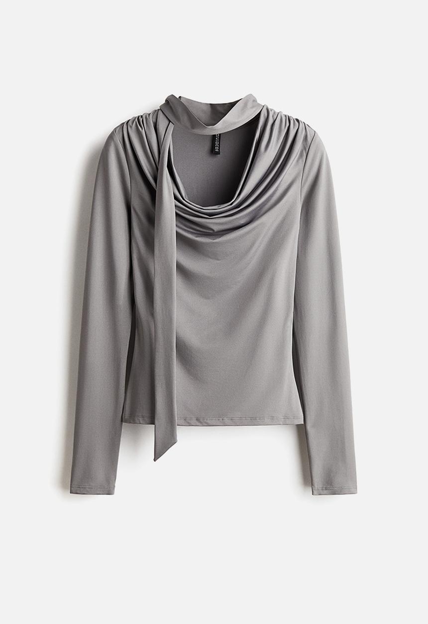 H&M - Scarf-detail top - grey