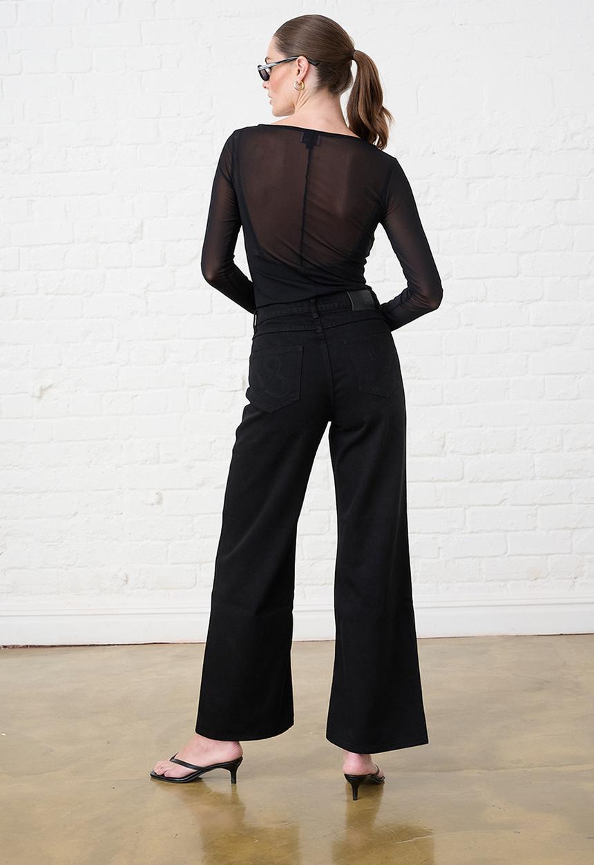 Me&B - Boat Neck Mesh Top - Black