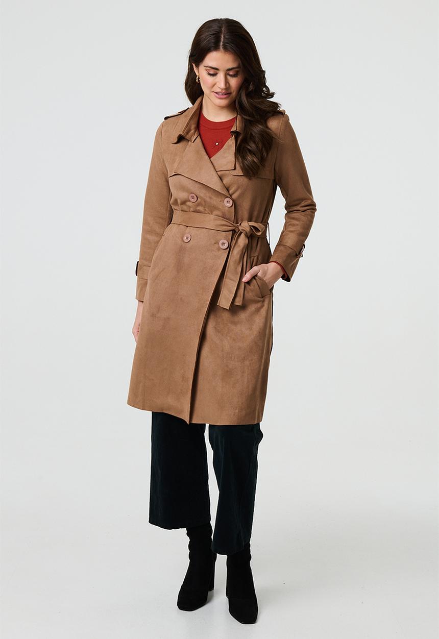 Izabel London - L/S Faux Suede Double Breasted Jacket - Camel