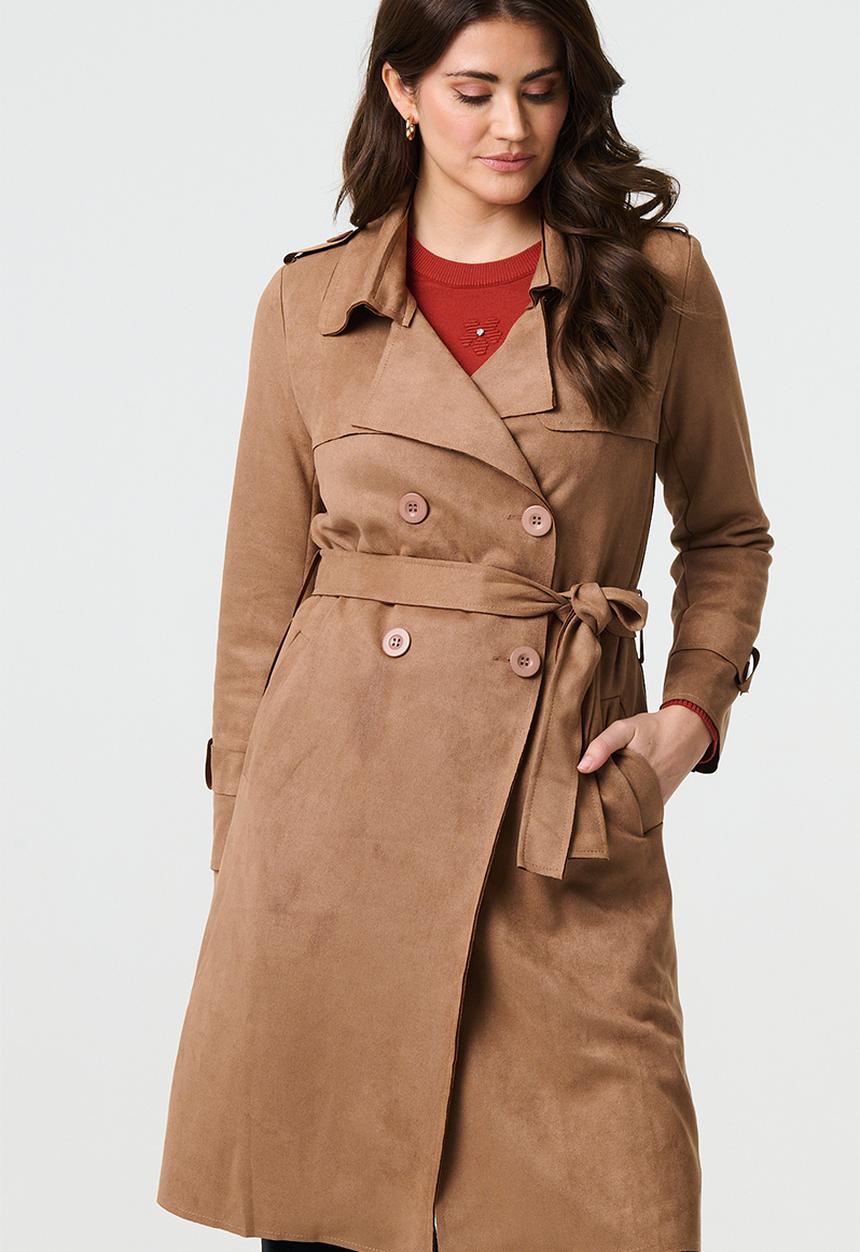 Izabel London - L/S Faux Suede Double Breasted Jacket - Camel