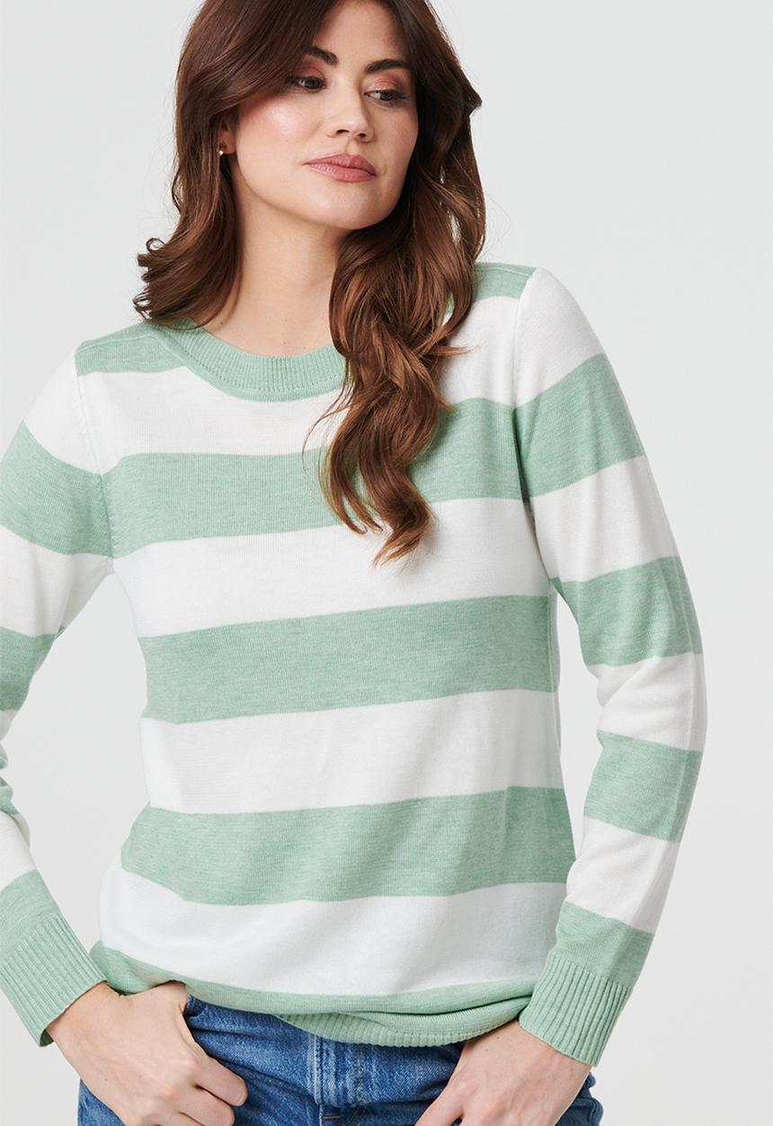 Stella Morgan - Long sleeve Boat Neck Wool Blend Stripe Sweater - Sage