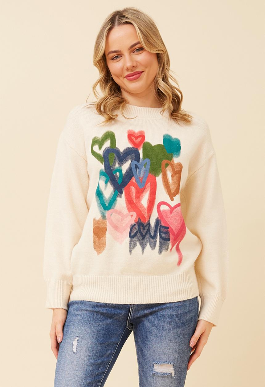 Stella Morgan - Long sleeve Crew Neck Printed Sweater - Ivory