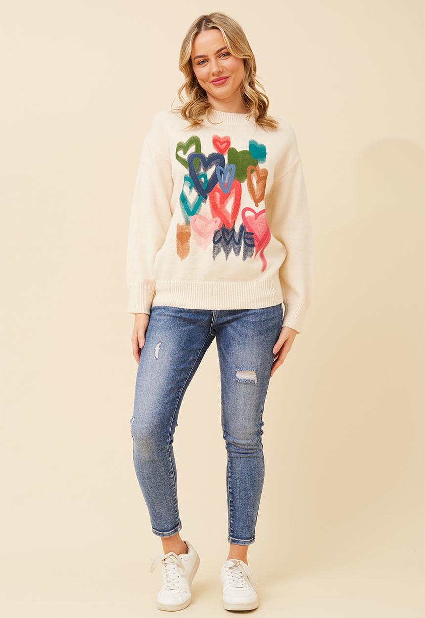 Stella Morgan - Long sleeve Crew Neck Printed Sweater - Ivory