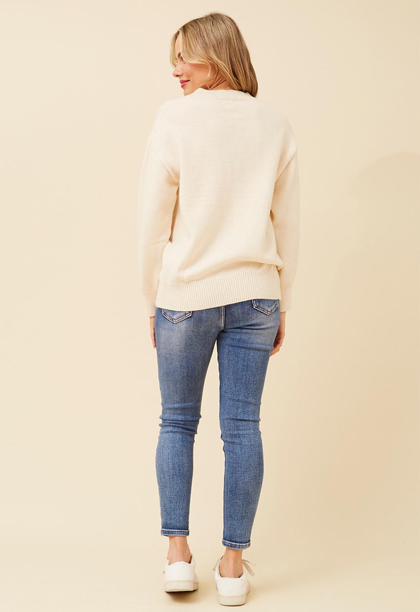 Stella Morgan - Long sleeve Crew Neck Printed Sweater - Ivory