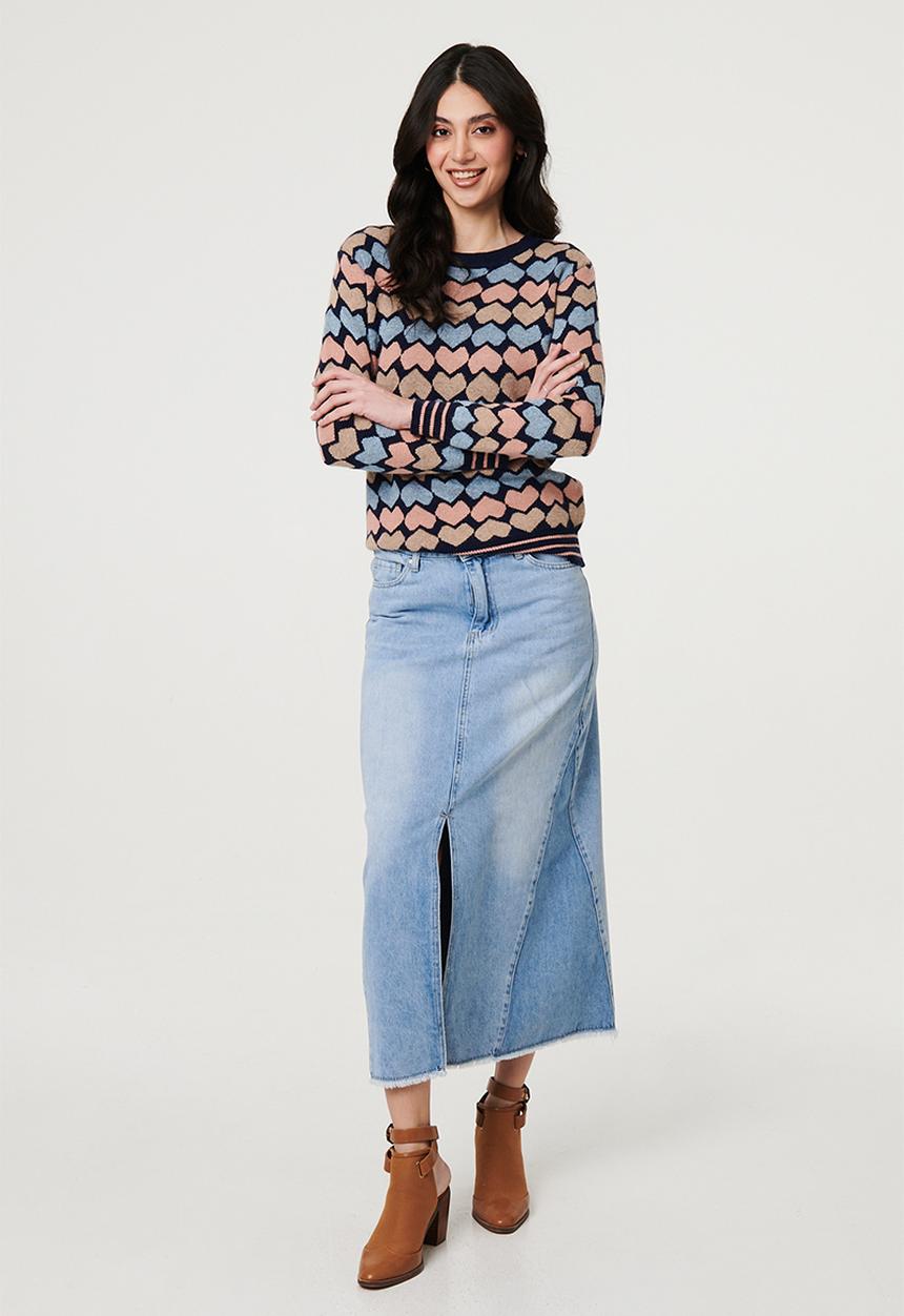 MANDI - Long sleeve Allover Heart Detail Sweater - Navy