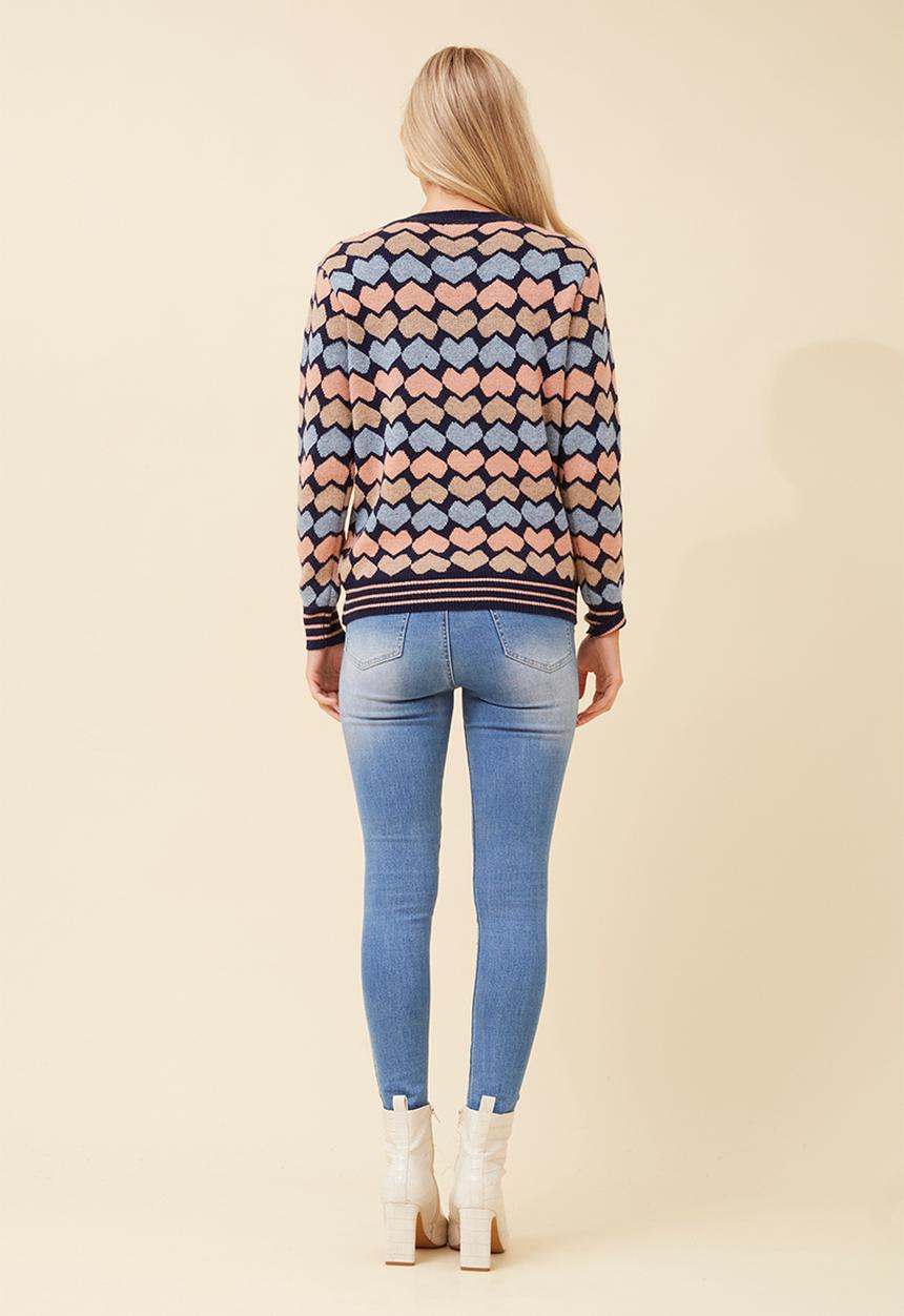 MANDI - Long sleeve Allover Heart Detail Sweater - Navy