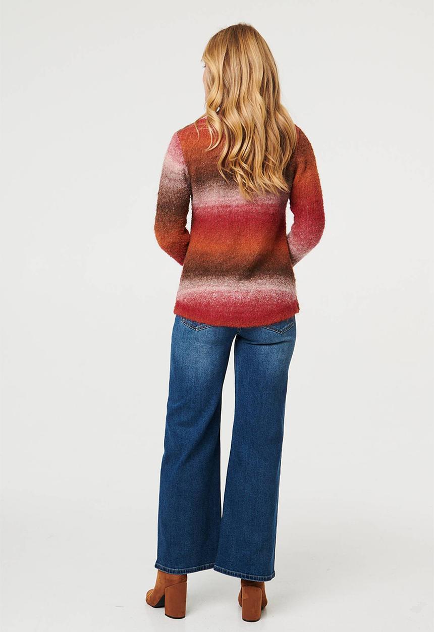 Izabel London - Long sleeve Crew Neck Ombre Effect Sweater With Scoop Hem - Multi