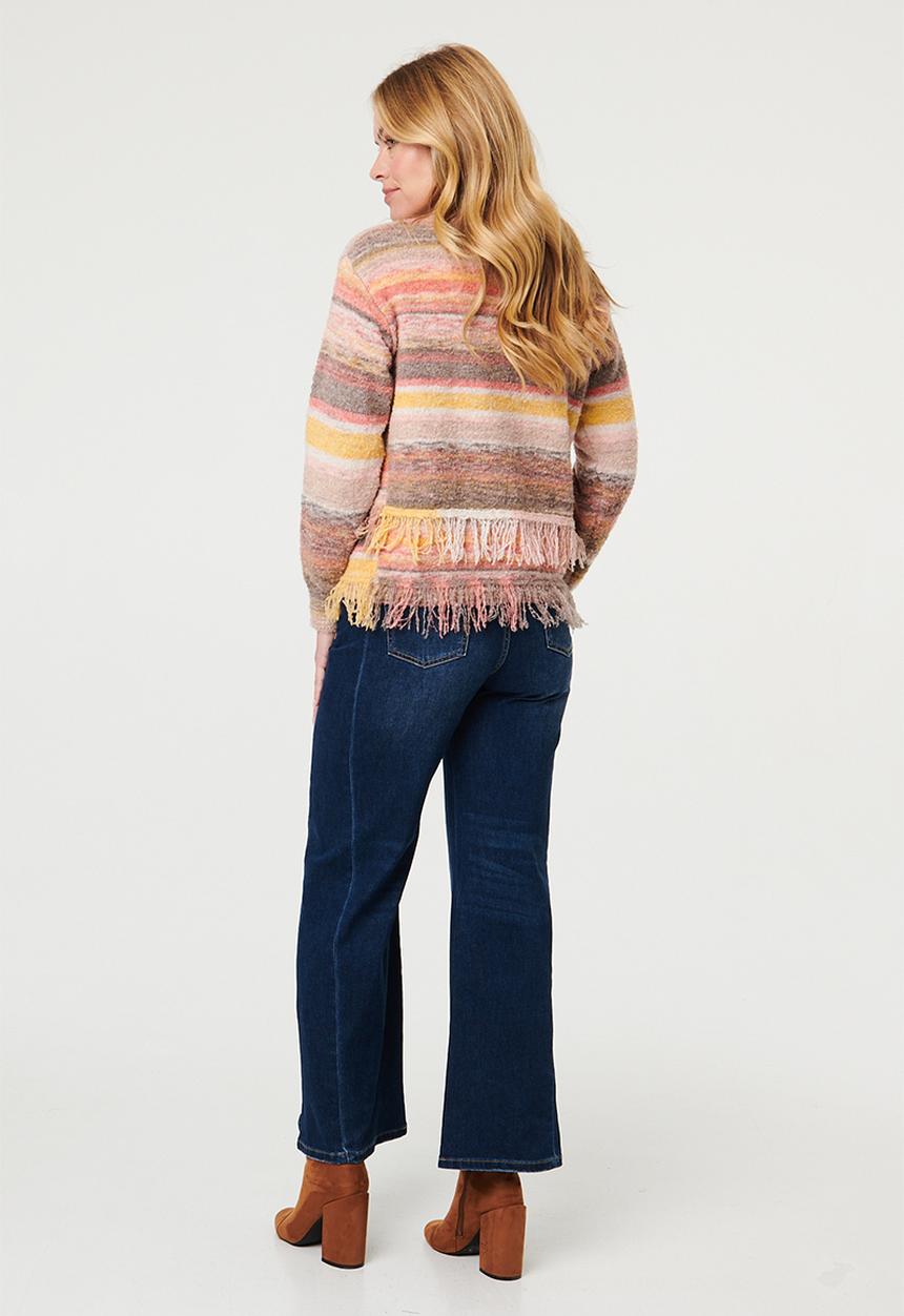 Izabel London - V-Neck Ombre Effect Sweater With Fray On Front And Back - Multi