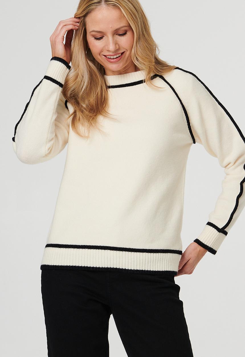 Stella Morgan - Long sleeve Raglan Sweater With Contrast Detail On Seams - Cream