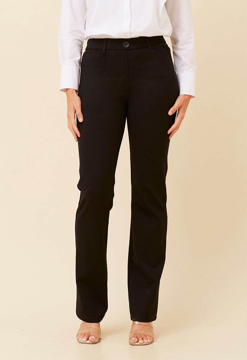 Stella Morgan - Mid Waist With Button Ponte Pant Straight Leg - Black
