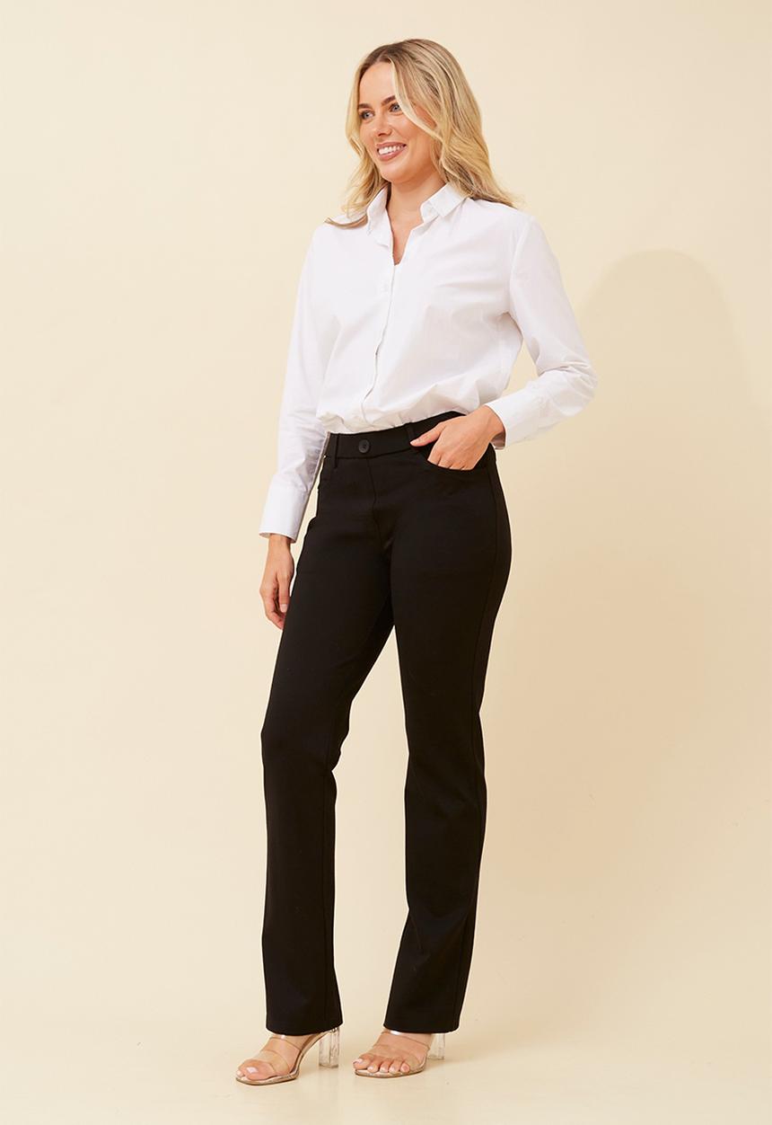 Stella Morgan - Mid Waist With Button Ponte Pant Straight Leg - Black