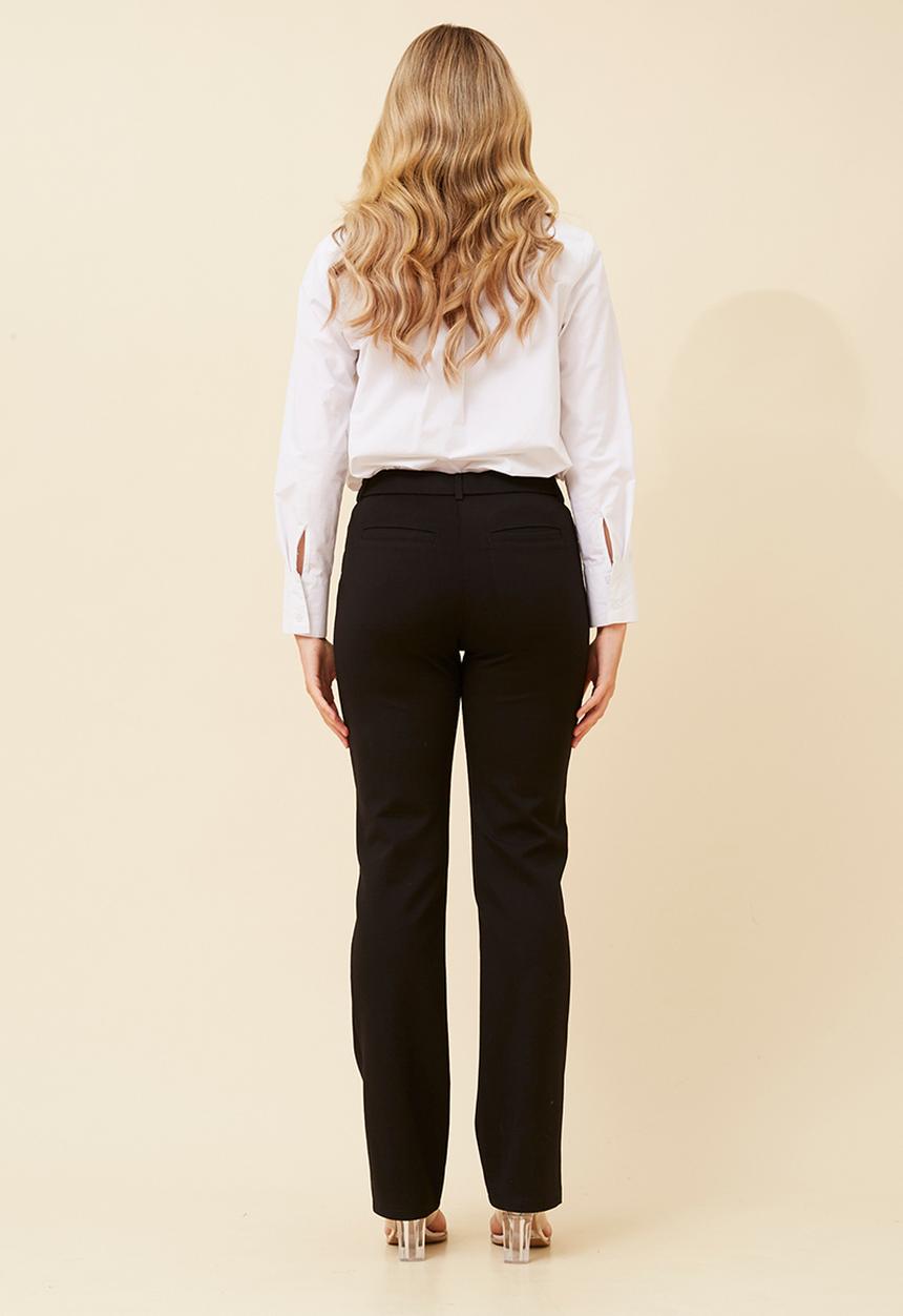Stella Morgan - Mid Waist With Button Ponte Pant Straight Leg - Black