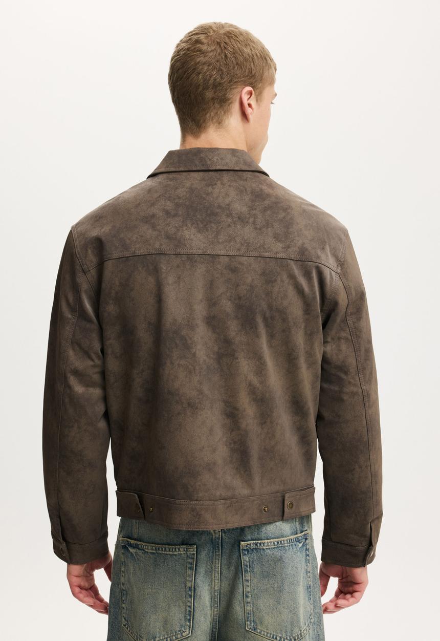 Cotton On - Cropped Faux Suede Harrington - Dark Grey