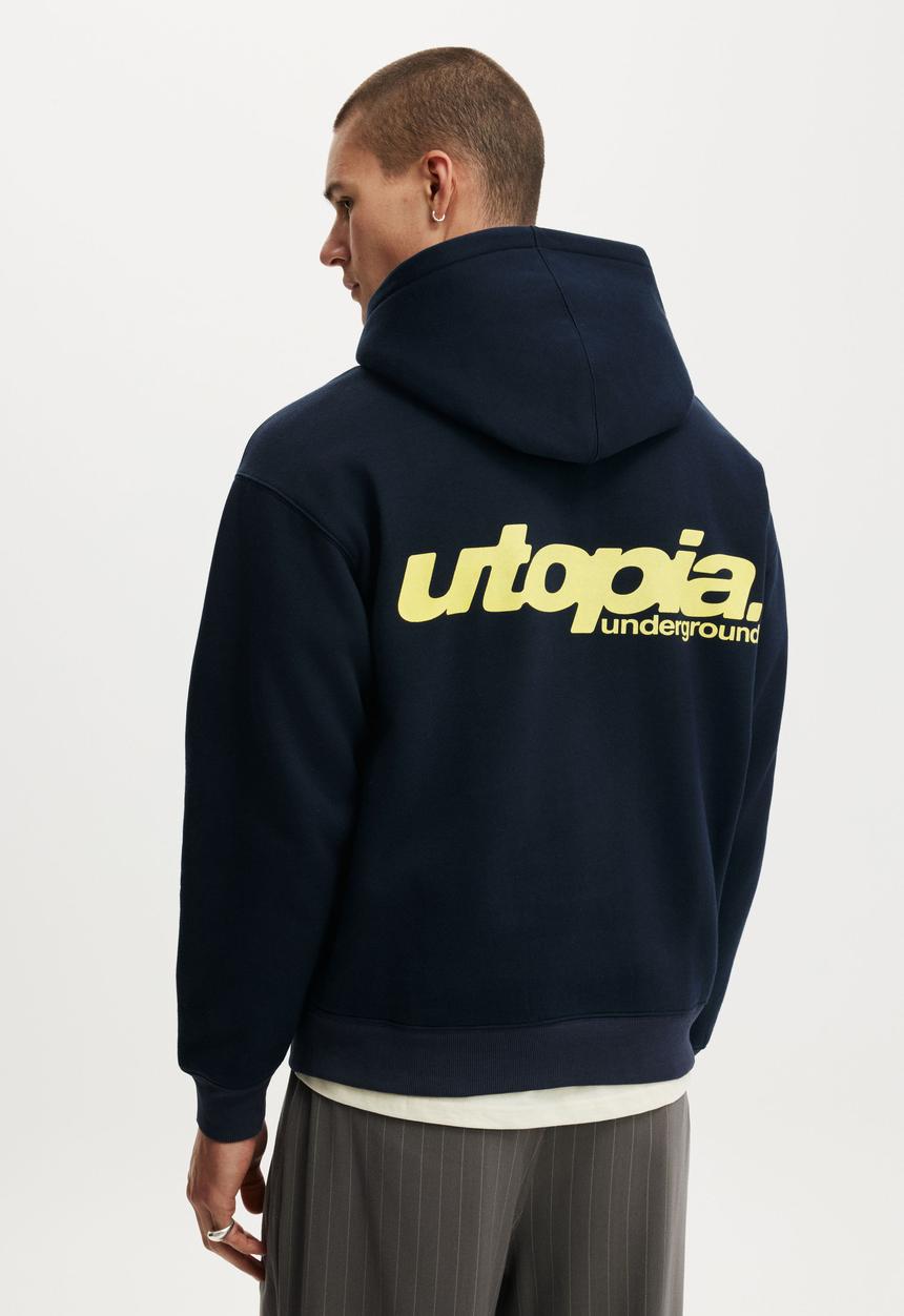 Box Fit Graphic Hoodie - True Navy / Utopia