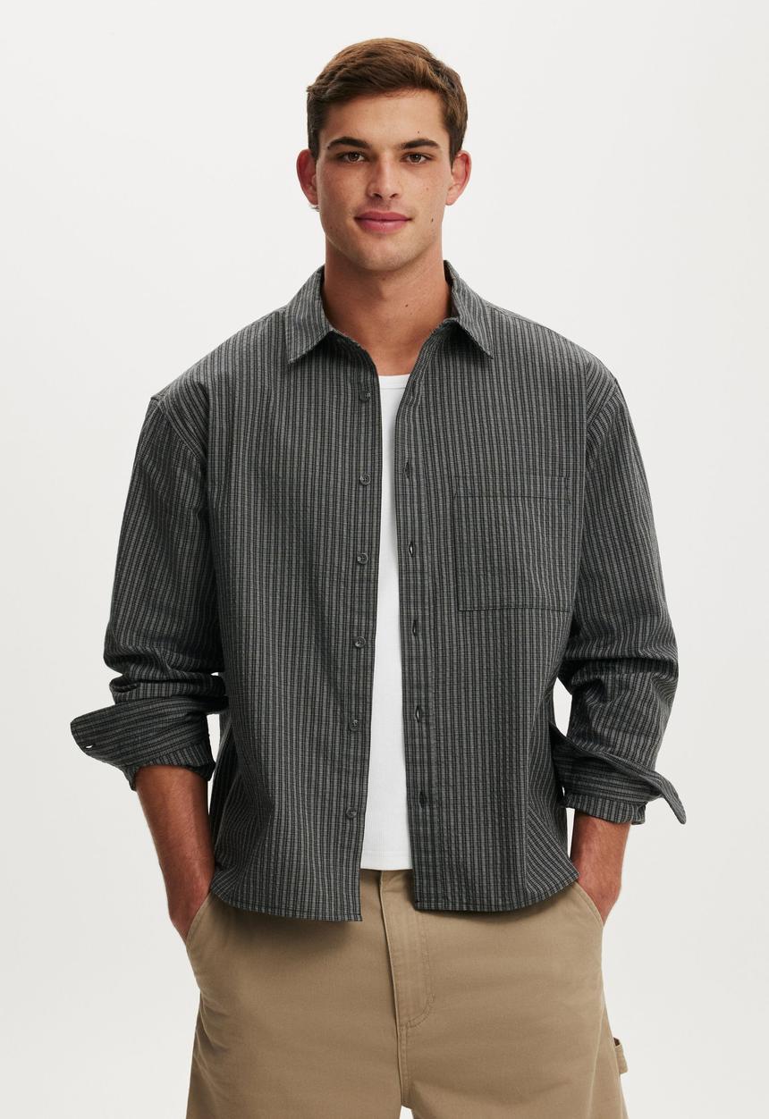 Cotton On - Hudson Long Sleeve Shirt - Black Mini Check