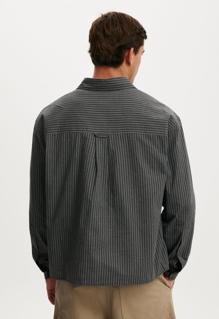 Cotton On - Hudson Long Sleeve Shirt - Black Mini Check