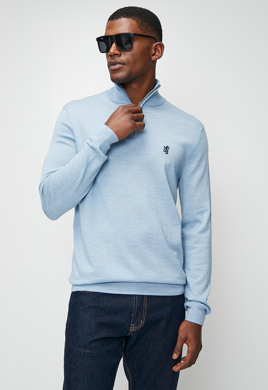 Pringle of Scotland - Ernie 1/4 Zip Merino Knitwear - Light Blue