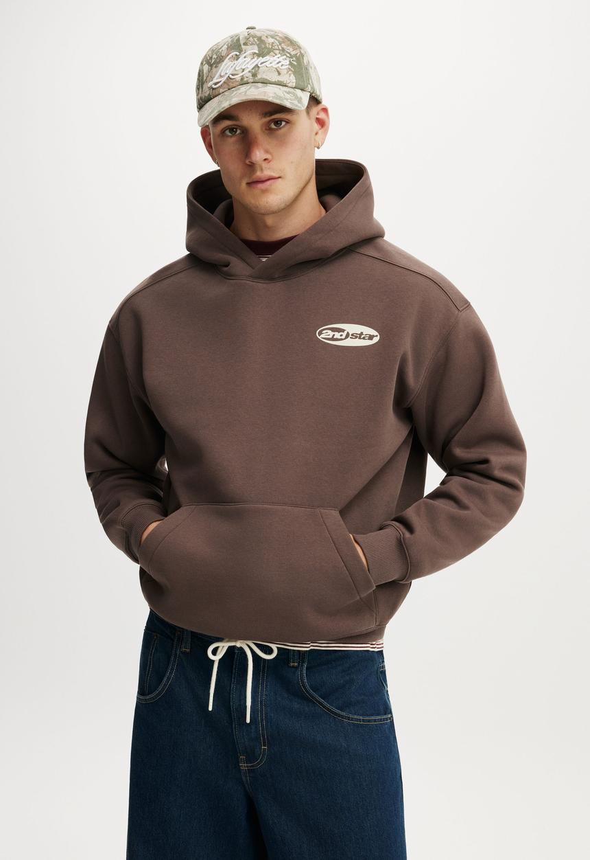 Cotton On - Box Fit Graphic Hoodie - Washed Chocolate/2Nd Star