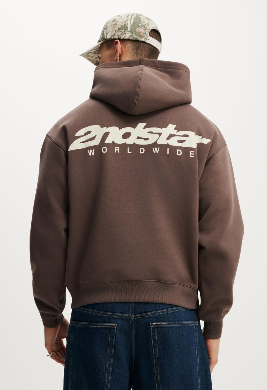 Cotton On - Box Fit Graphic Hoodie - Washed Chocolate/2Nd Star