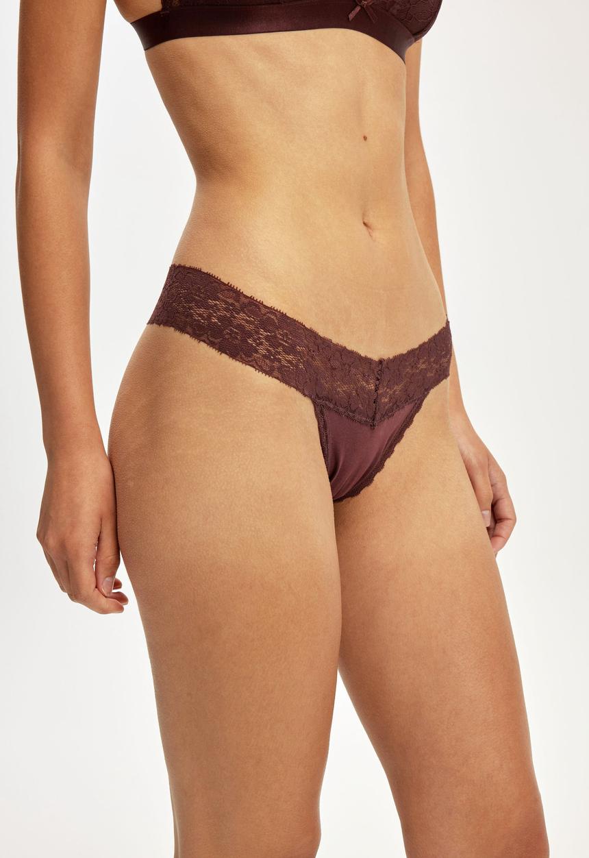 Cotton On - Everyday lace comfy g-string - chocolate plum