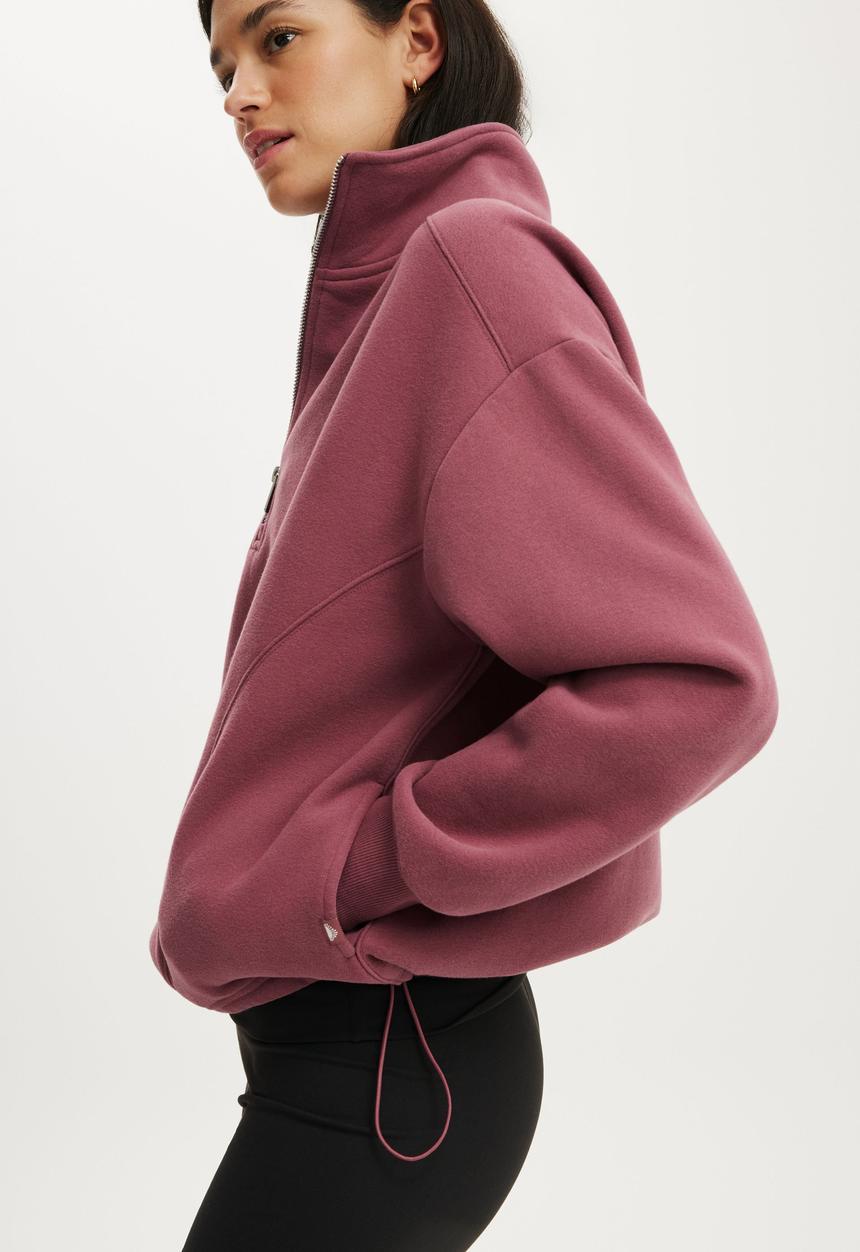 Cotton On - Plush Half Zip Sweatshirt - Dusty Rose