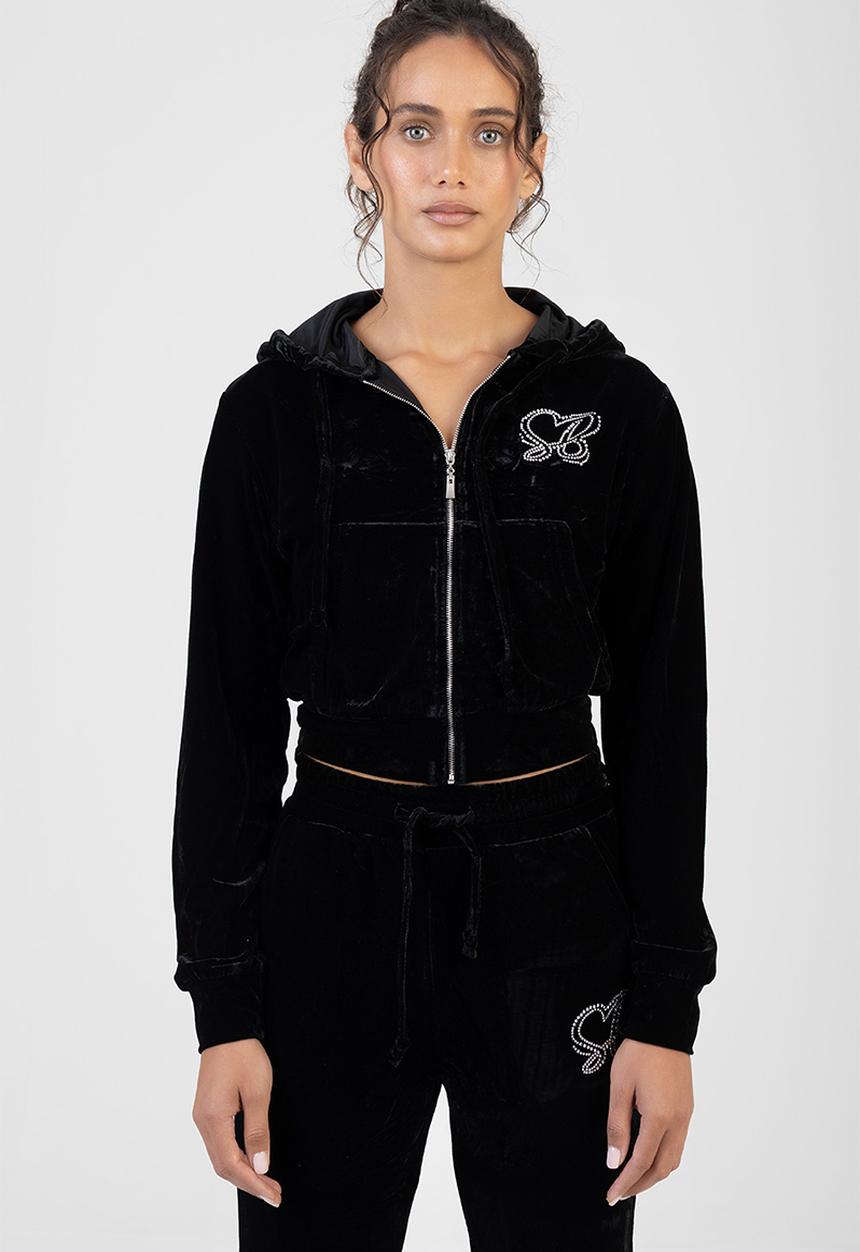 SISSY BOY - Juicy Velour Athleisure Zip Through Jacket With A Hood - Black