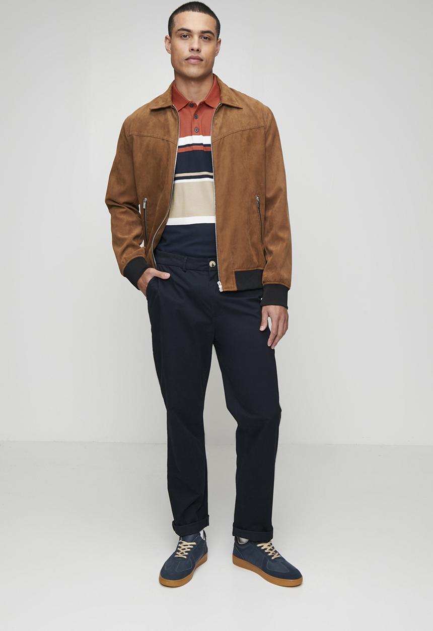 POLO - Tilston Pique Stripe Long sleeve Golfer - Brick
