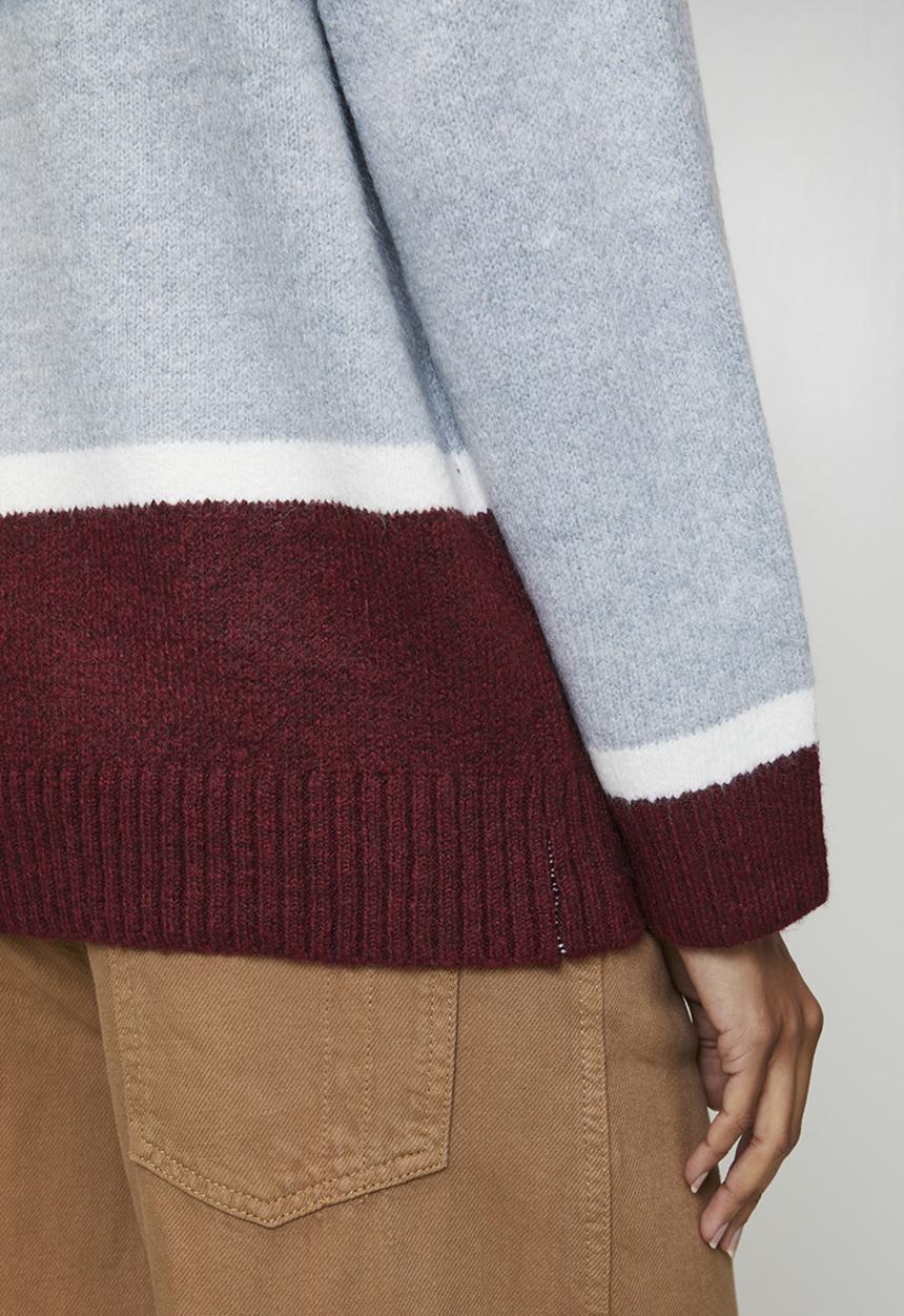 Izabel London - L/S Easy Wearing Irregular Stripe Sweater - Burgundy & Grey