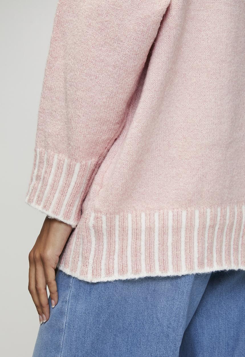 Izabel London - L/S Longer Length High Neck Melange Sweater - Petal Pink