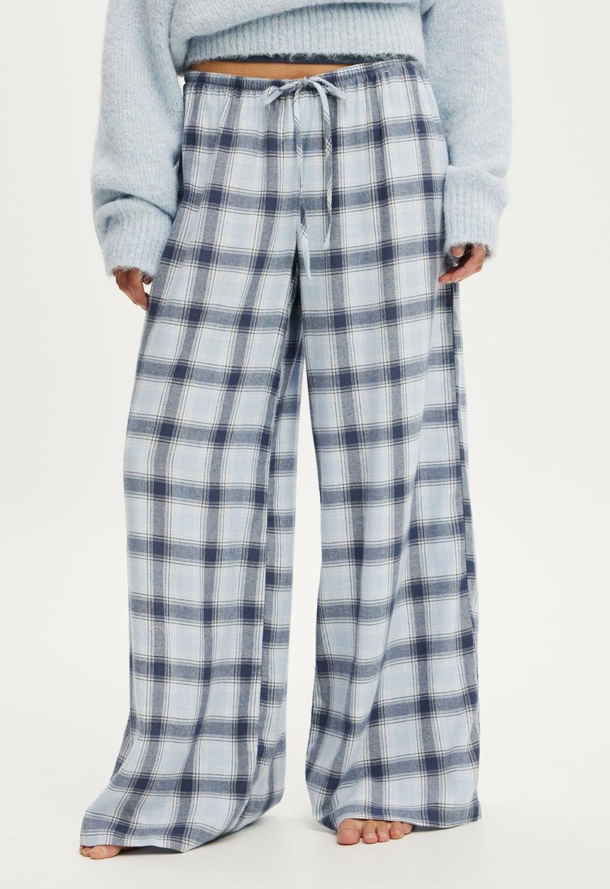 Cotton On - Cosy soft flannel wide leg pant - iris check steely blue