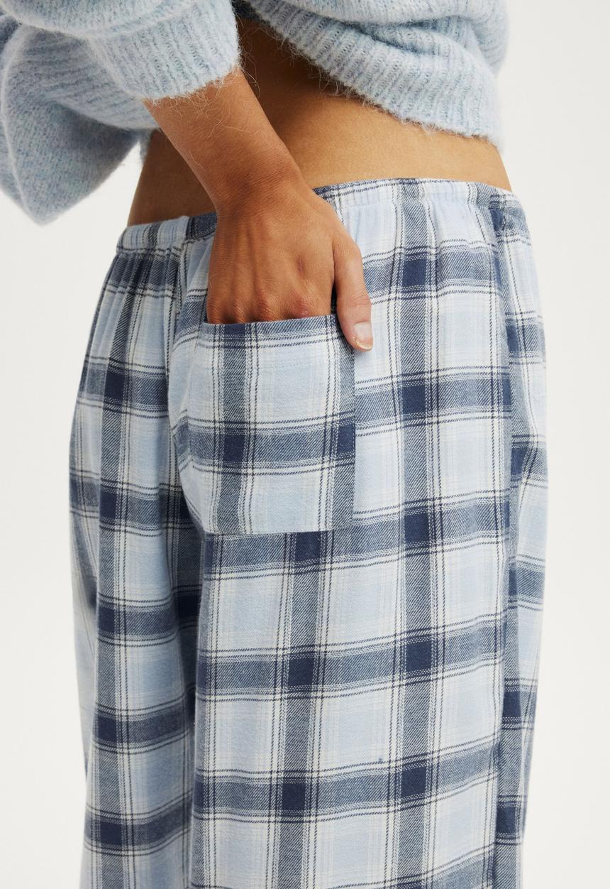 Cotton On - Cosy soft flannel wide leg pant - iris check steely blue