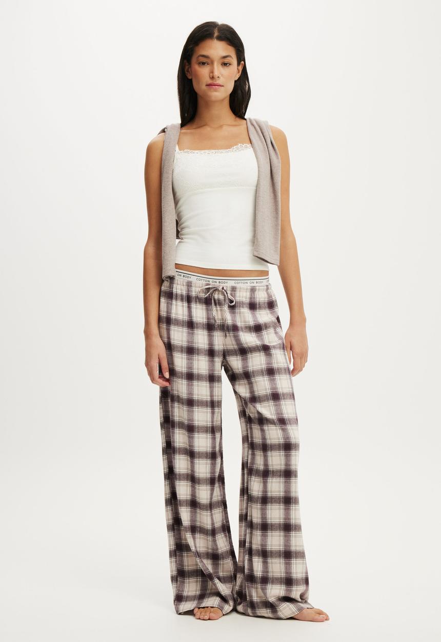 Cotton On - Cosy soft flannel wide leg pant - iris check mocha marle