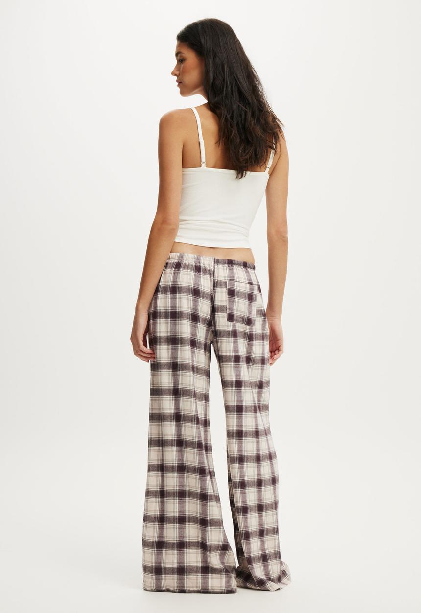 Cotton On - Cosy soft flannel wide leg pant - iris check mocha marle