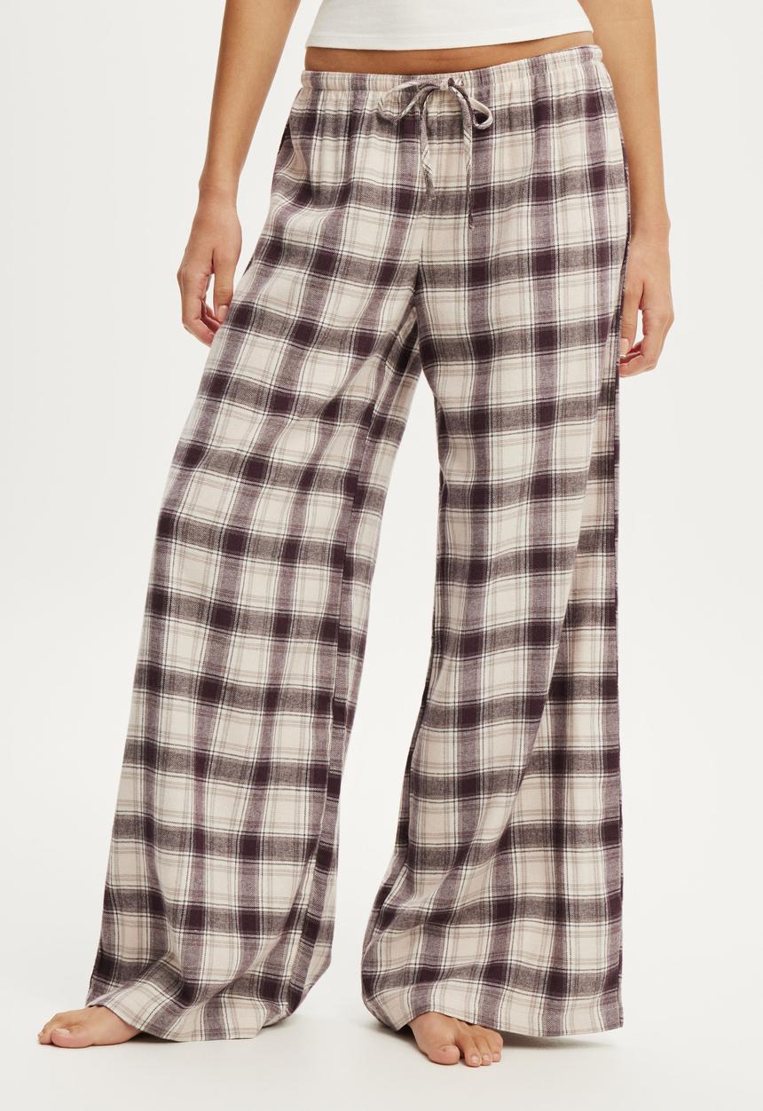 Cotton On - Cosy soft flannel wide leg pant - iris check mocha marle