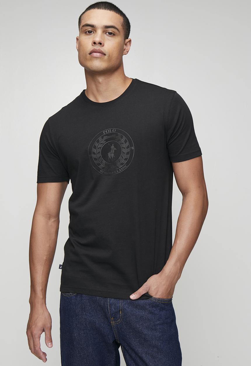 POLO - Huck Logo Crest Print Ss Tee - Black