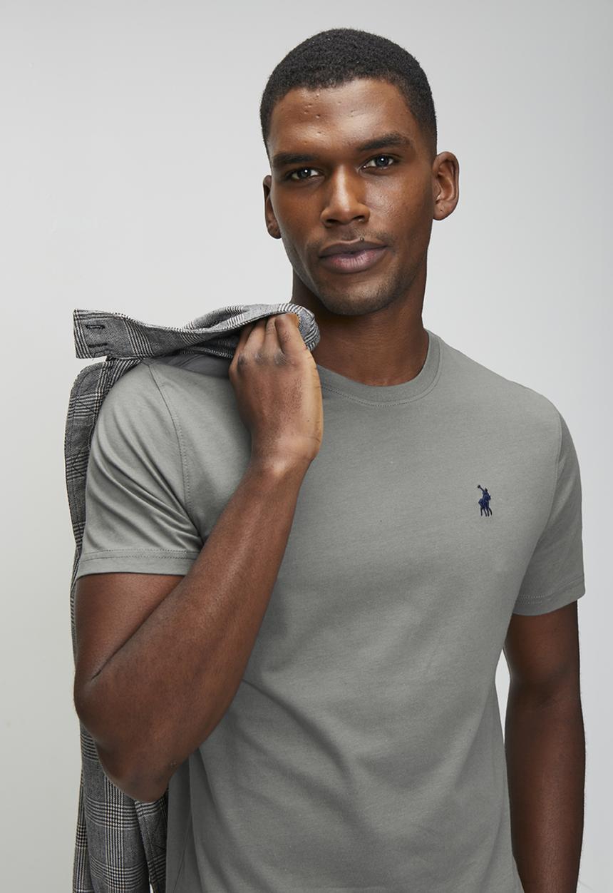 POLO - Jensen Rubber Badge Ss Tee - Charcoal Melange