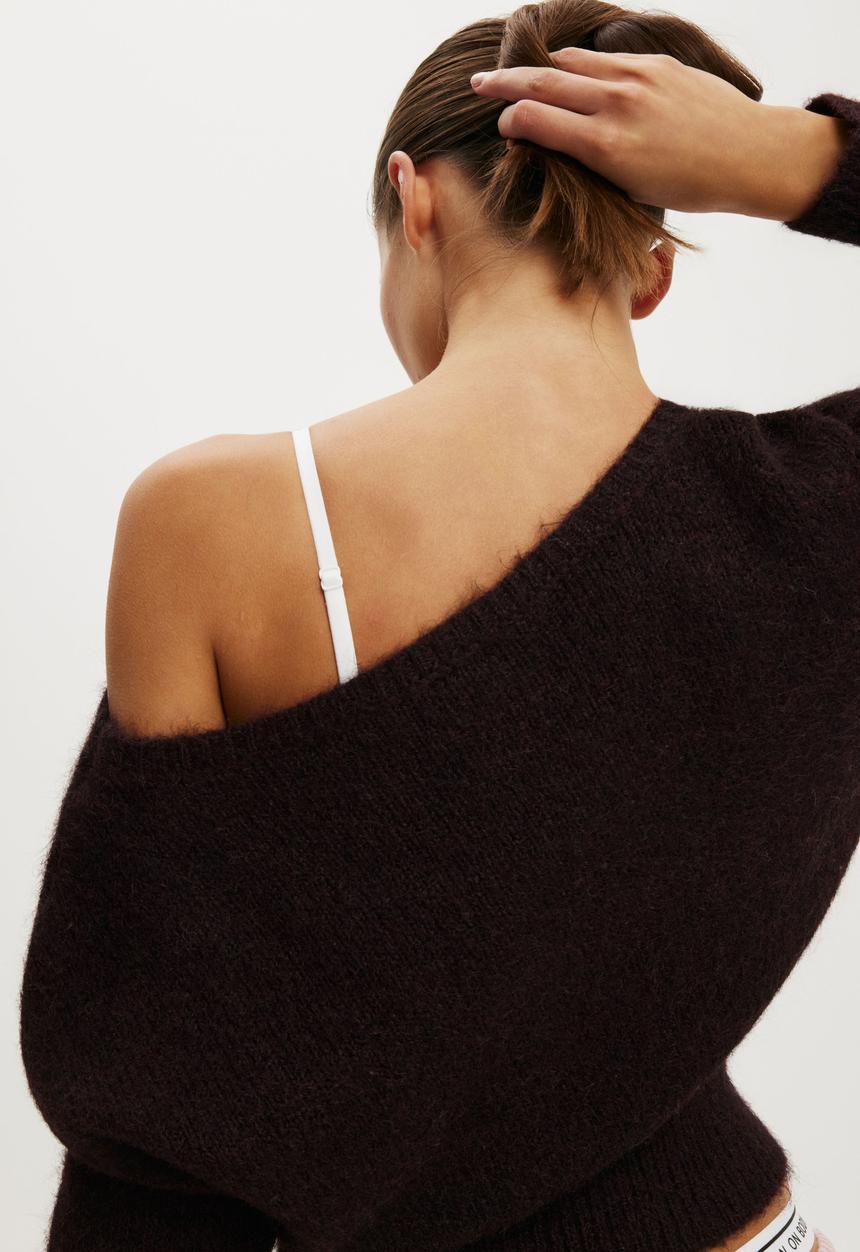 Cotton On - Fluffy off the shoulder knit - chocolate plum