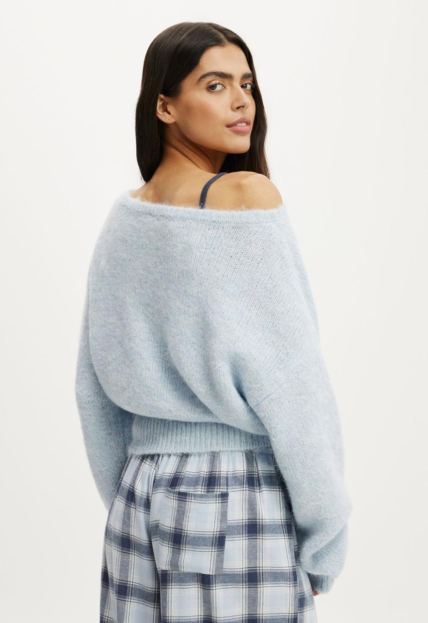 Cotton On - Fluffy off the shoulder knit - violet blue