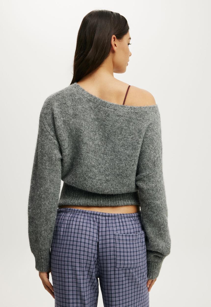Cotton On - Fluffy off the shoulder knit - mid grey marle
