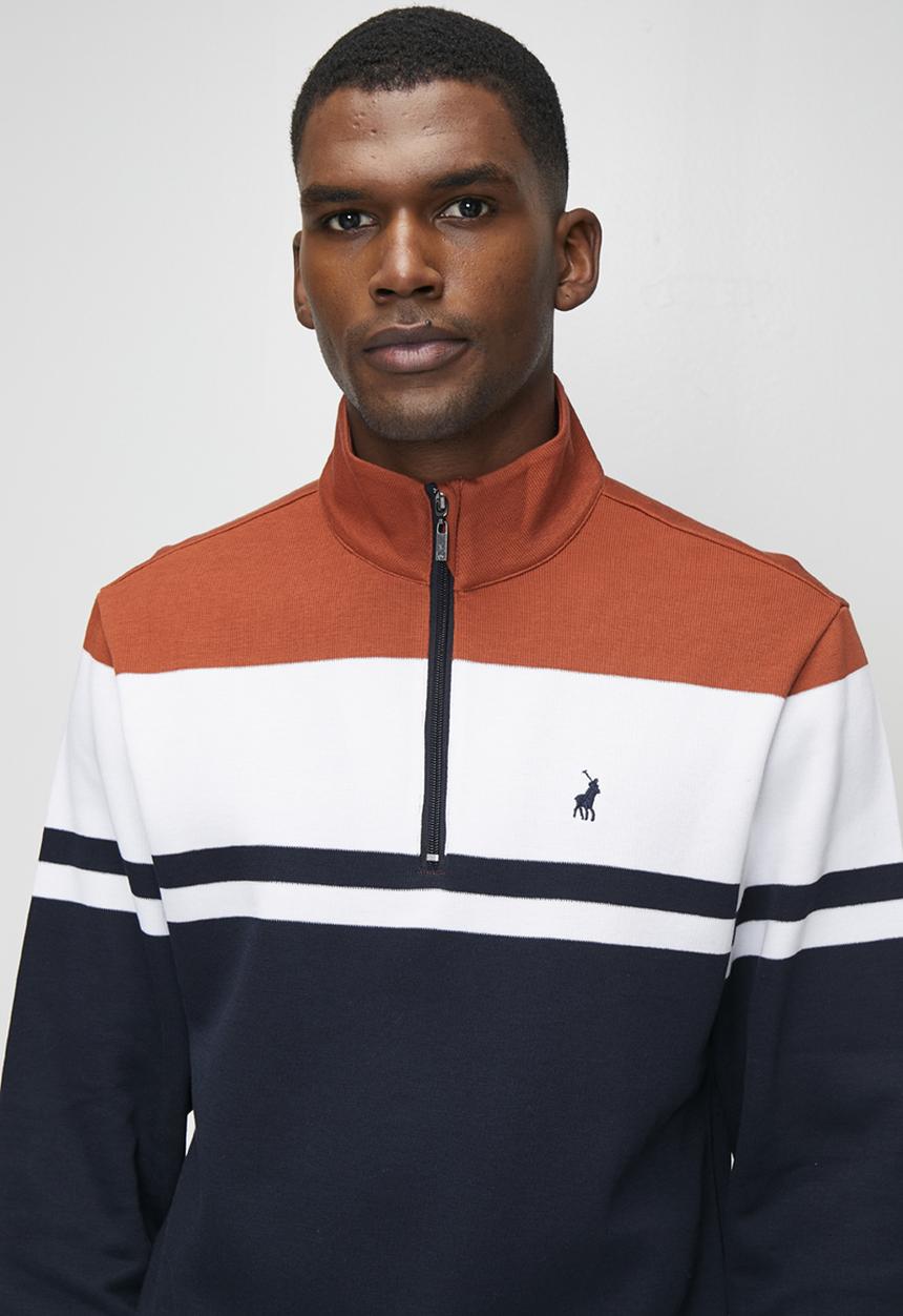POLO - Harrison Colourblock Ls Sweater - Navy & Red