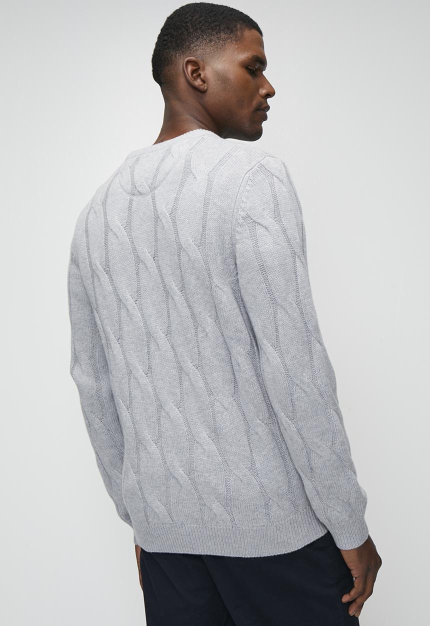 POLO - Kofi Ls Cable Crew Knitwear - Grey