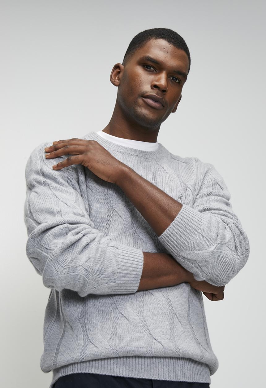 POLO - Kofi Ls Cable Crew Knitwear - Grey