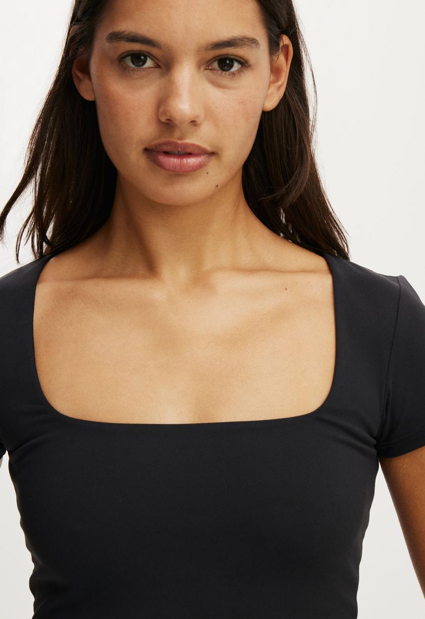 Cotton On - Ultra Soft Square Neck Fitted T-shirt - Black